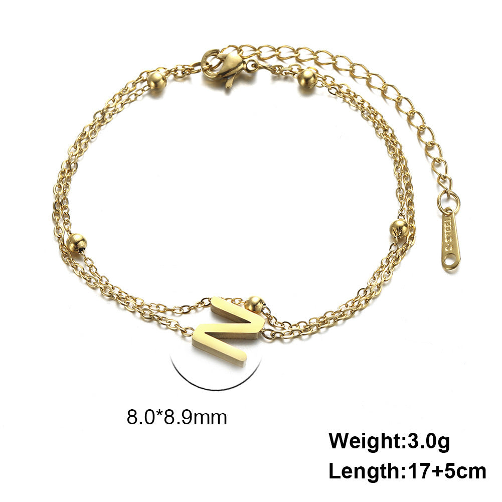 Cut Titanium Steel Double-layer Chain 26 Letters Pendant Bracelet