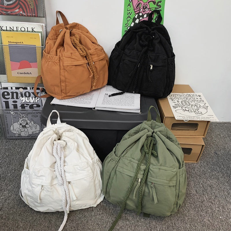 Sac à dos en toile avec cordon de serrage, sac de voyage Simple pour ordinateur de grande capacité