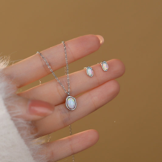 S925 Sterling Silver Synthetic Opal Stone Simple All-match Necklace For Women