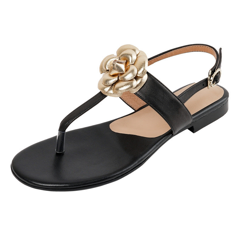 Style Preppy en peau de mouton à bout plat avec sandales à bout ouvert pour femmes