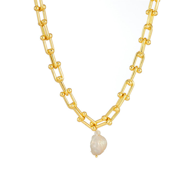 Baroque Pearl Necklace Golden Sweater Chain Women