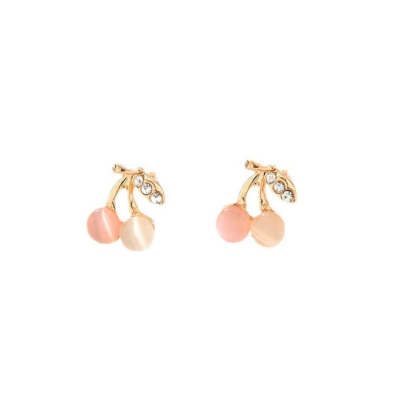 Colored Cat's Eye Stone Cherry Earrings