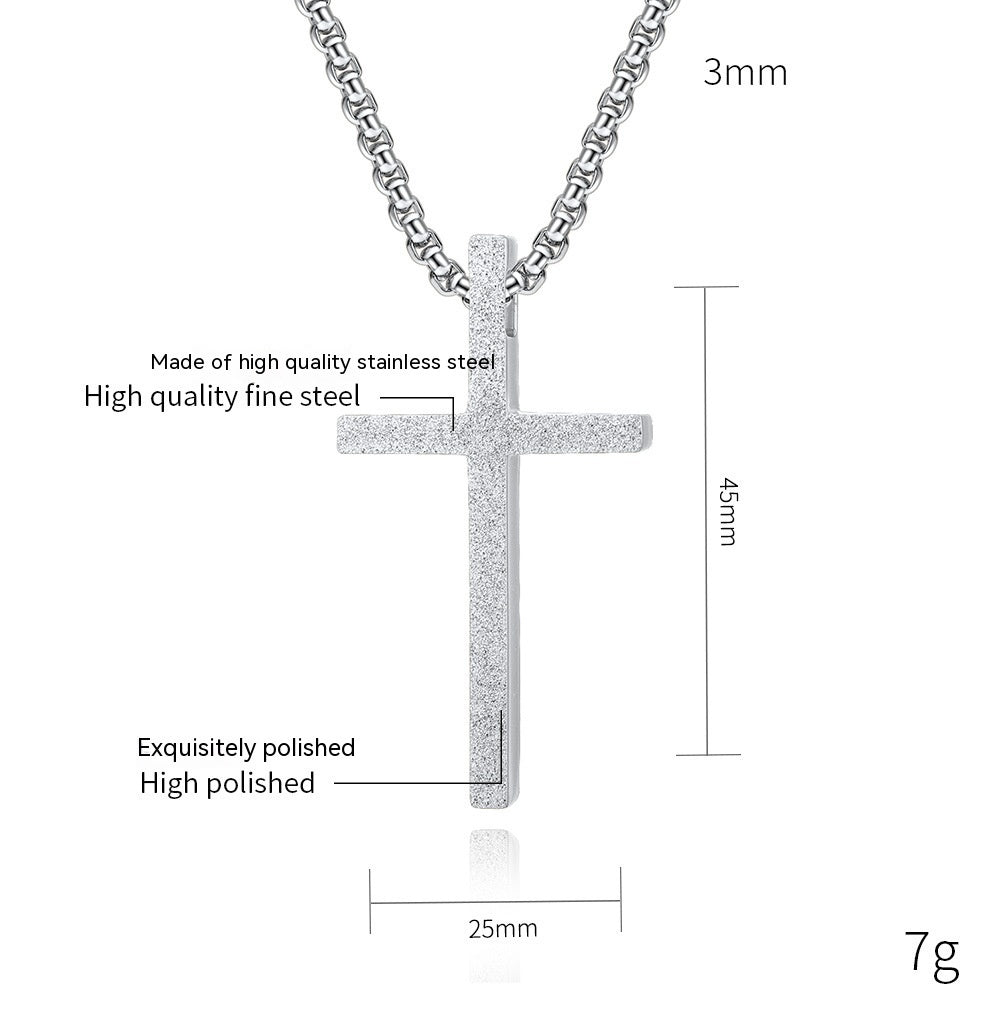 Titanium Steel Frosted Cross Pendant Necklace