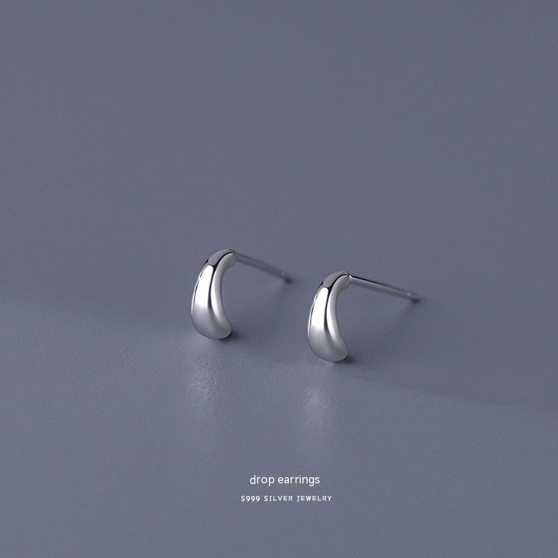 S999 Pure Silver Stud Earrings For Women Simple