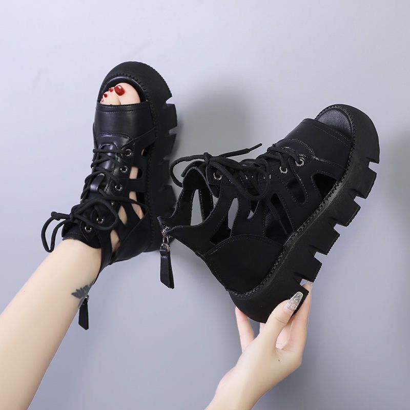 Sandalias de muffin retro huecas cómodas para mujer