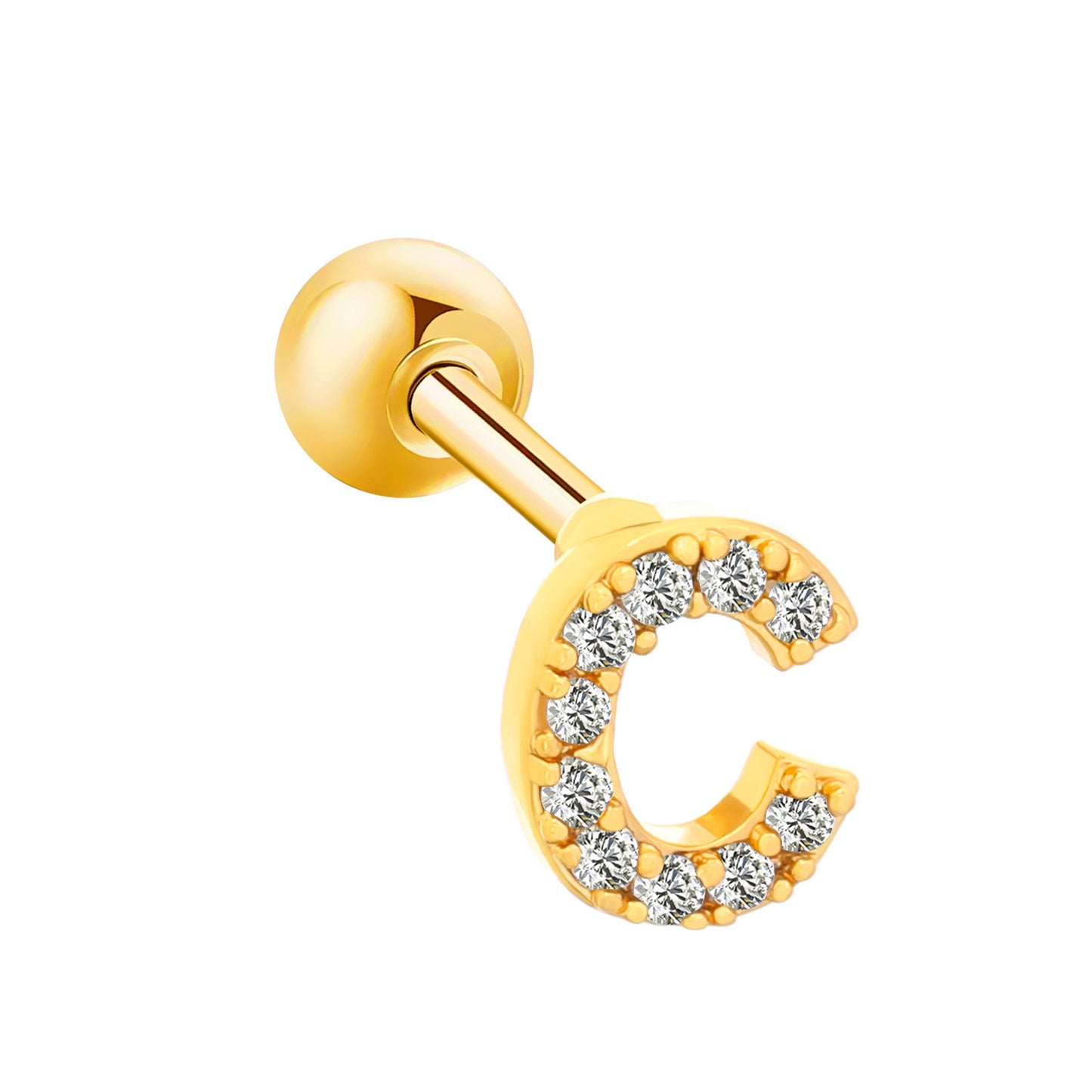 Inlaid Zircon 26 English Letters Ear Bone Stud Retro Personality Alloy Letter Thread Stud Earrings Ear Piercing