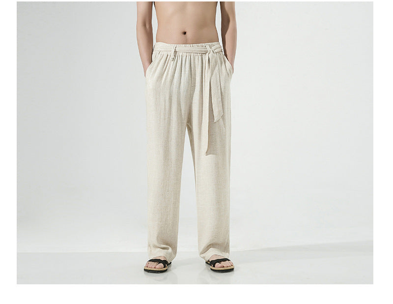 Chinese Style Summer Men's Vintage Belt Casual Pants
