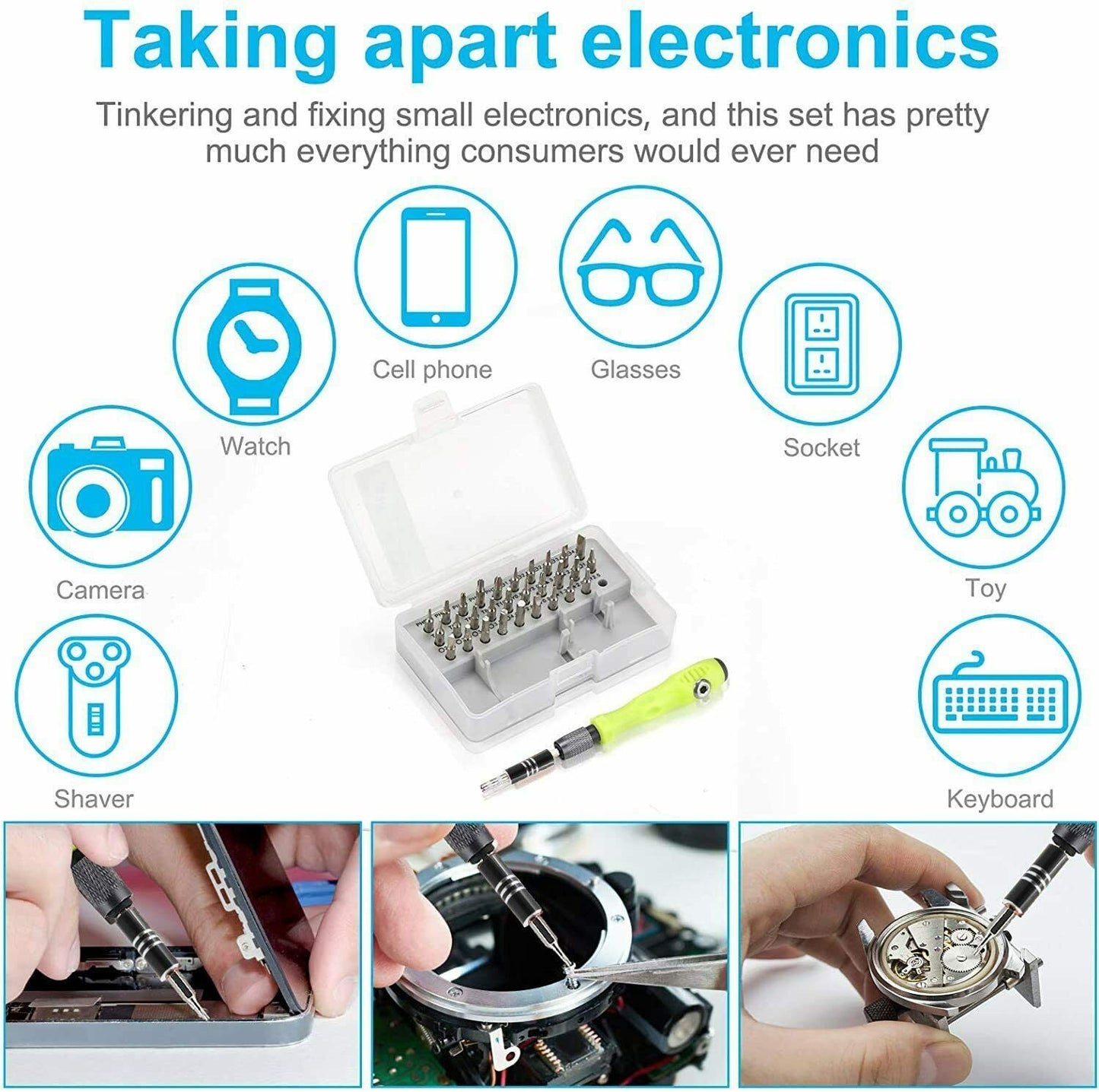 Juego de destornilladores magnéticos pequeños 32 en 1, kit de herramientas de reparación profesional con controlador Torx