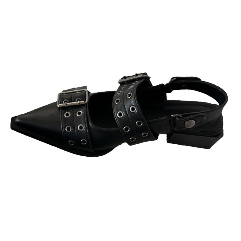 Chaussures en cuir à bout pointu Ma Retro pour femmes, talon mi-épais