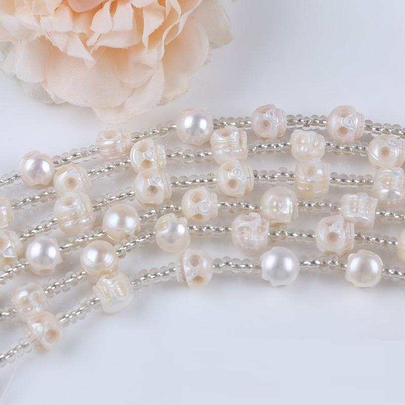 Nouveau Bracelet crâne en acier inoxydable avec perles naturelles de haute qualité