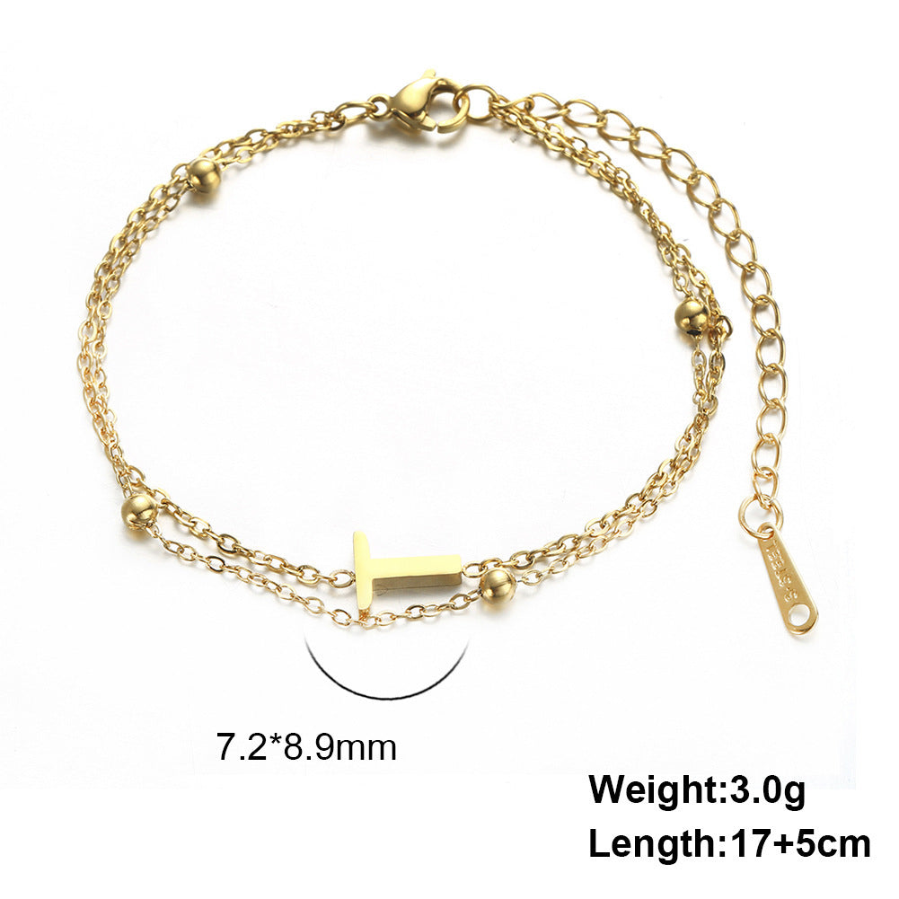 Cut Titanium Steel Double-layer Chain 26 Letters Pendant Bracelet