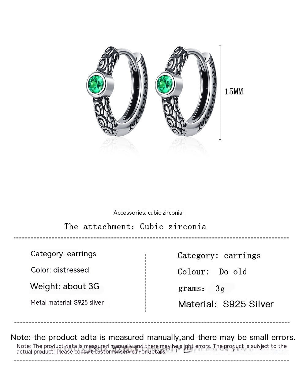 S925 Sterling Silver Tang Grass Pattern Vintage Earrings For Women