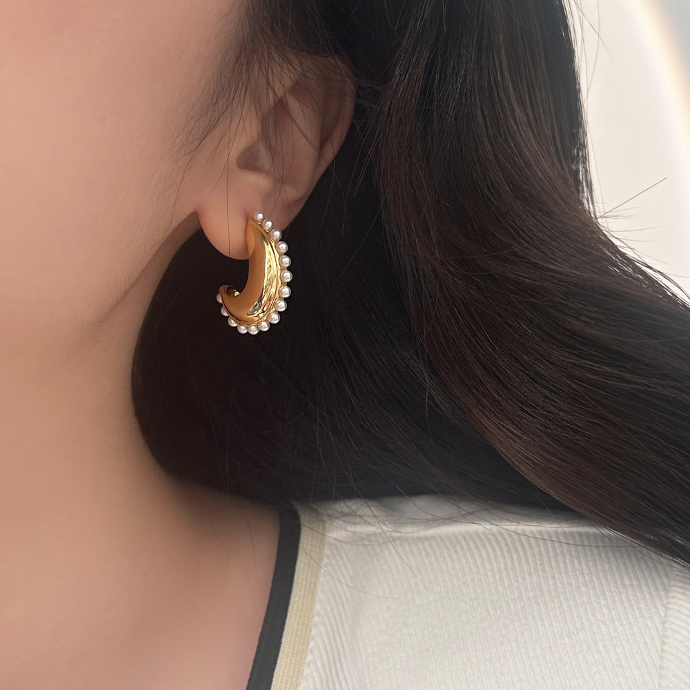 Boucles d'oreilles rétro élégantes et assorties avec petites perles pour femmes, à la mode