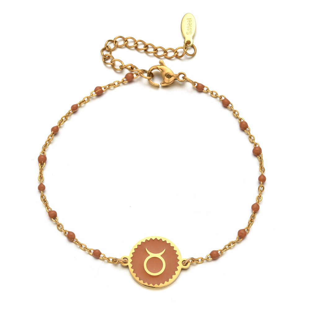 Stainless Steel Oil Dripping Bracelet Female Creative 12 Constellation Pattern