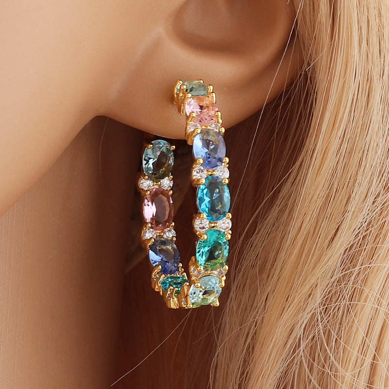 Pendientes de anillo redondos a juego de colores brillantes Circón de color elegante