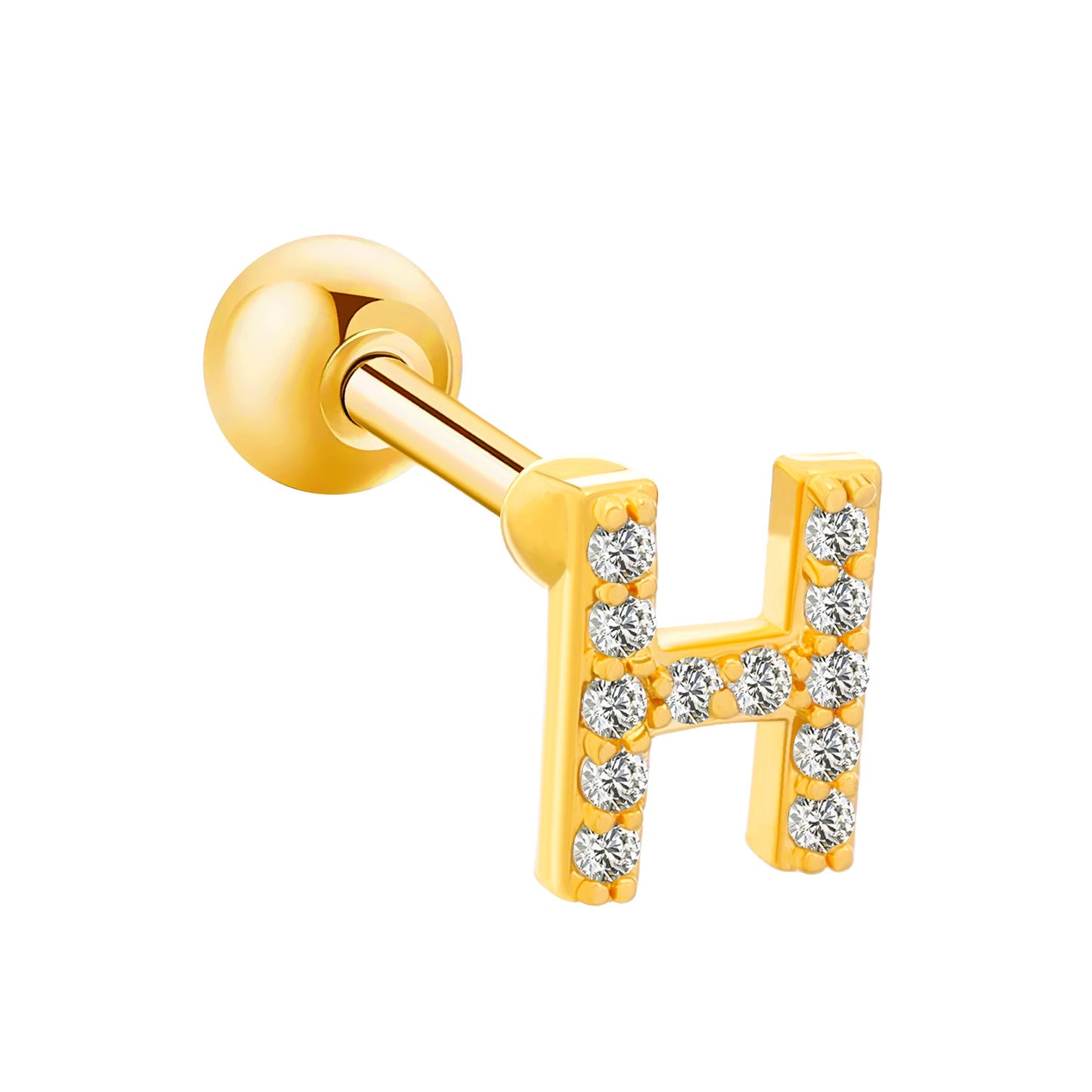 Inlaid Zircon 26 English Letters Ear Bone Stud Retro Personality Alloy Letter Thread Stud Earrings Ear Piercing