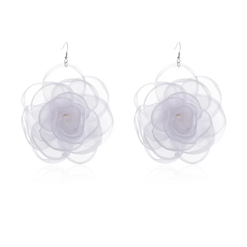 Chiffon Retro Three-dimensional Advanced Rose Camellia Stud Earrings