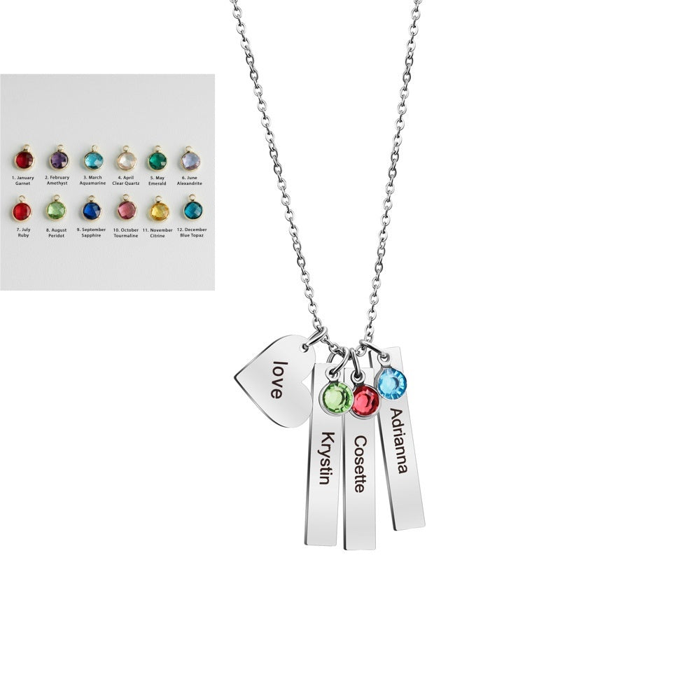 Birthday Stone Peach Heart Square Necklace