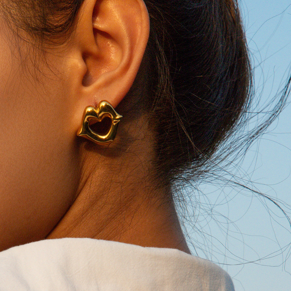 INS New 18K Gold Stainless Steel Lip Stud Earrings