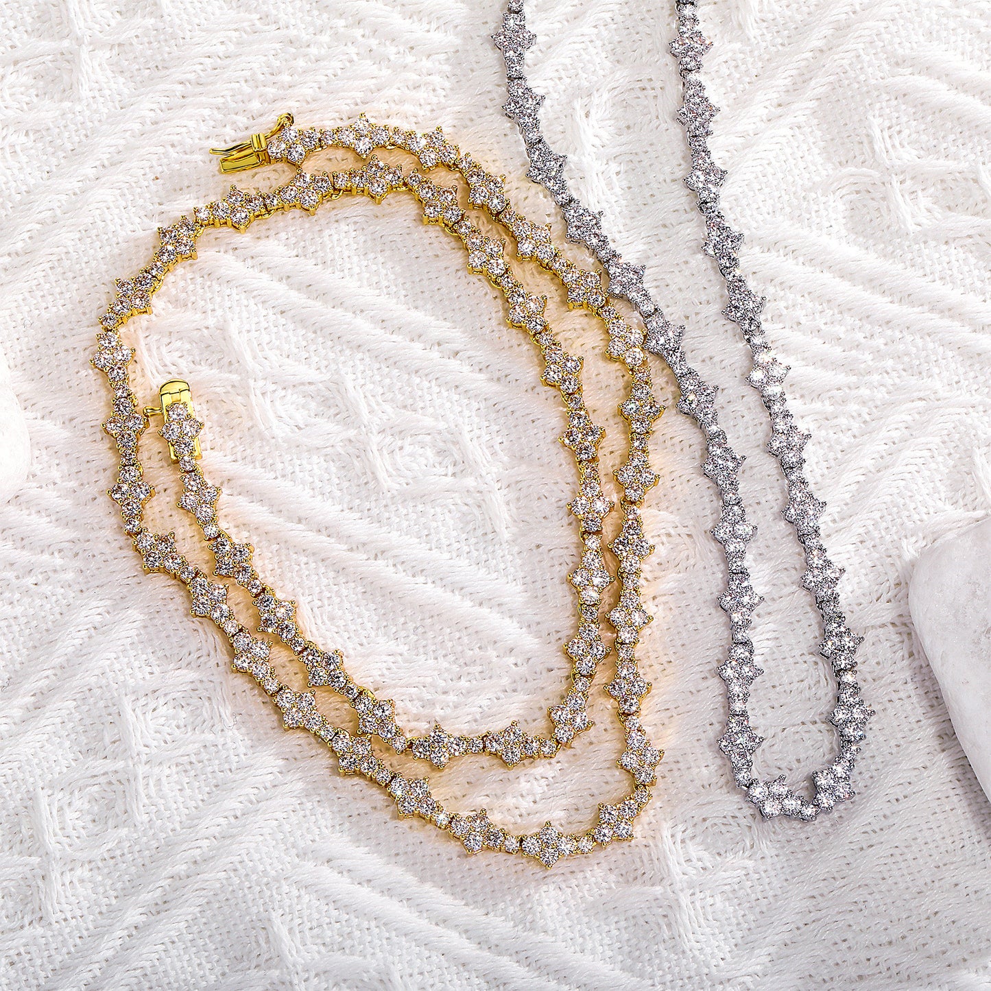 Tennis Bracelet Necklace Flower Shape Mixed Setting