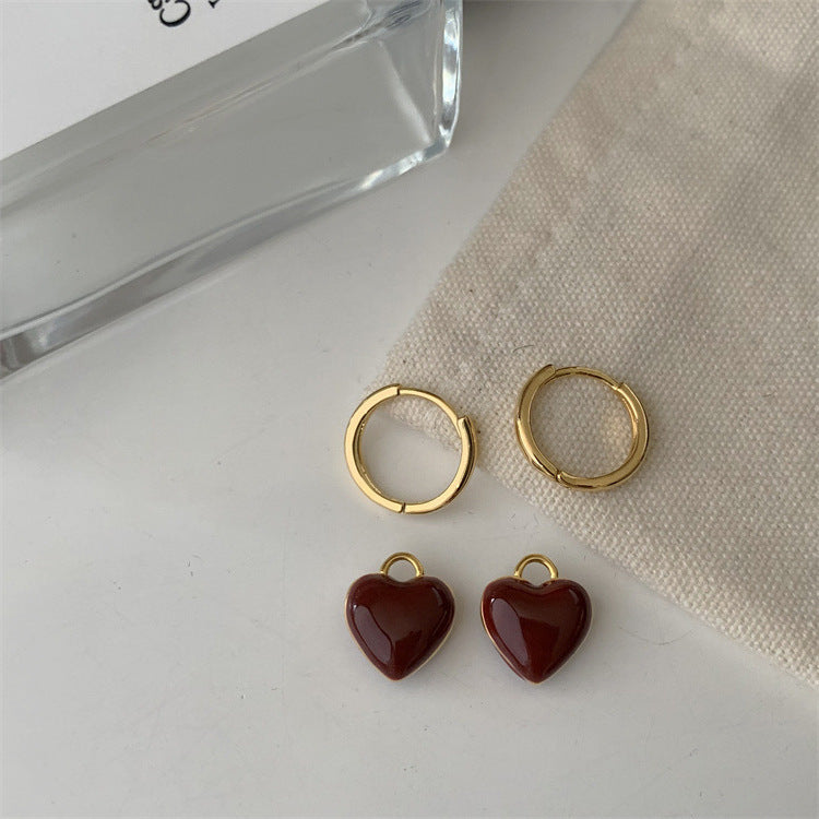 Retro Love Heart Stud Earrings Women