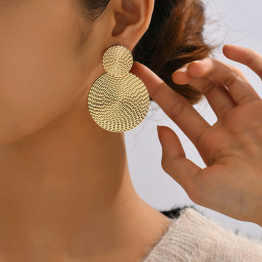 Fashion Exaggerated Design Metal Geometry Retro Round Temperament Earrings