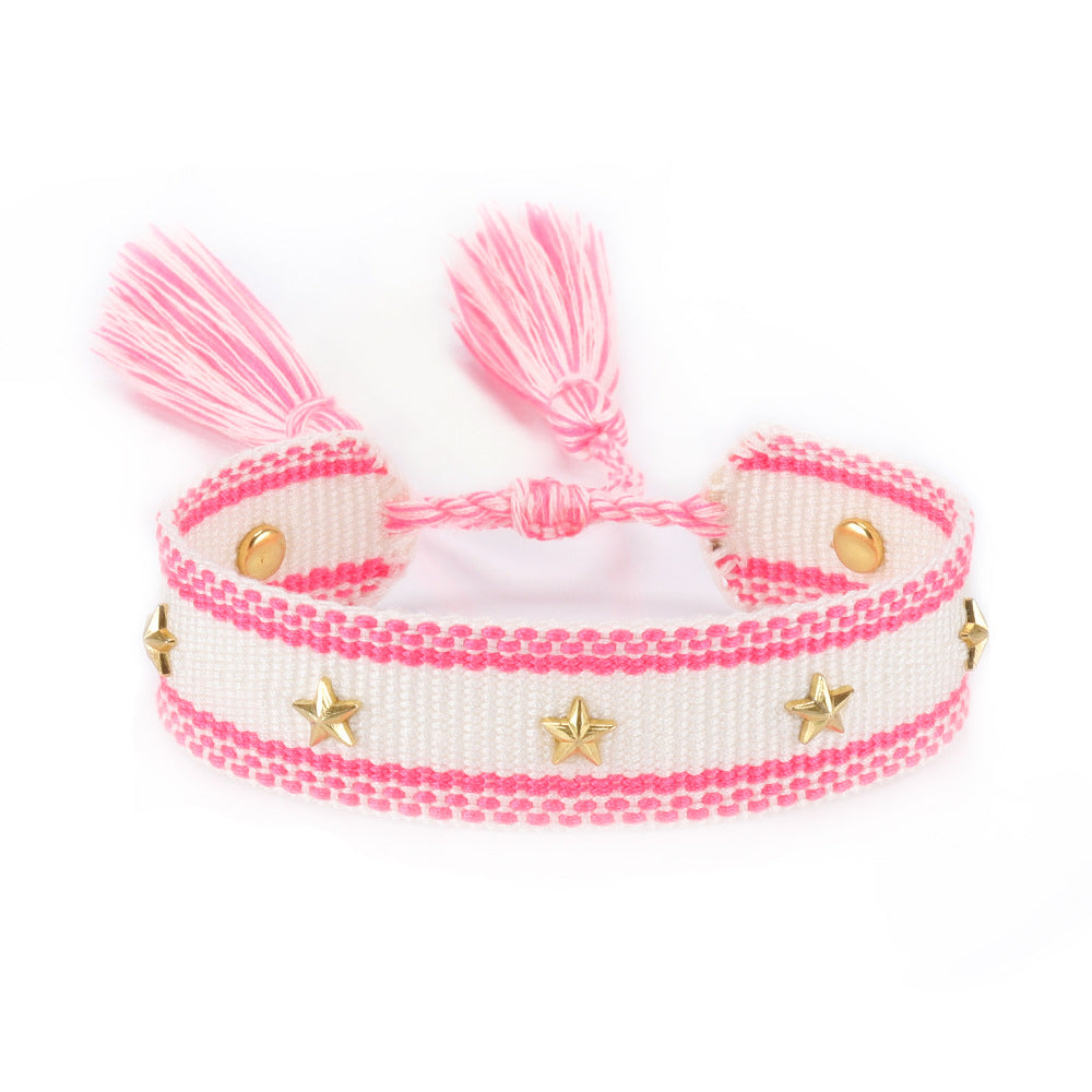 XINGX Square Rivet Braided Tassel Bracelet