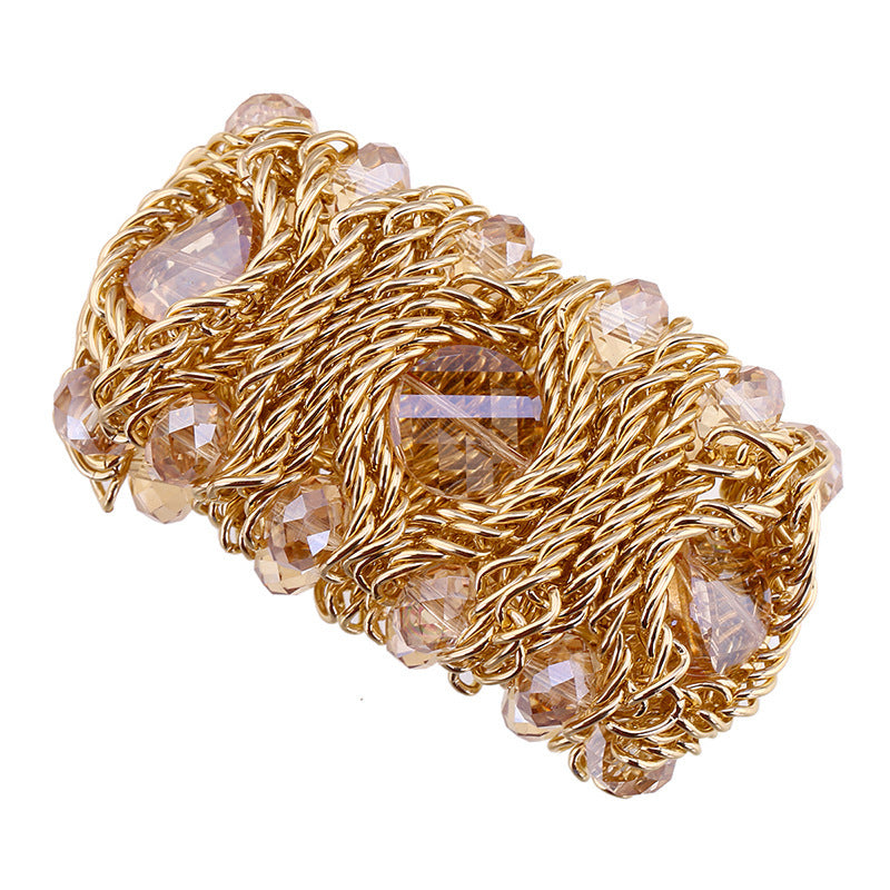 Bracelet en verre de cristal de pierre précieuse tissé à la main en aluminium avec fermeture éclair