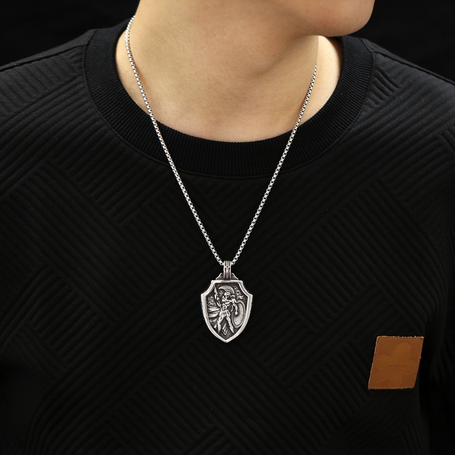 OP Retro Design Warrior Shield Titanium Steel Pendant Necklace