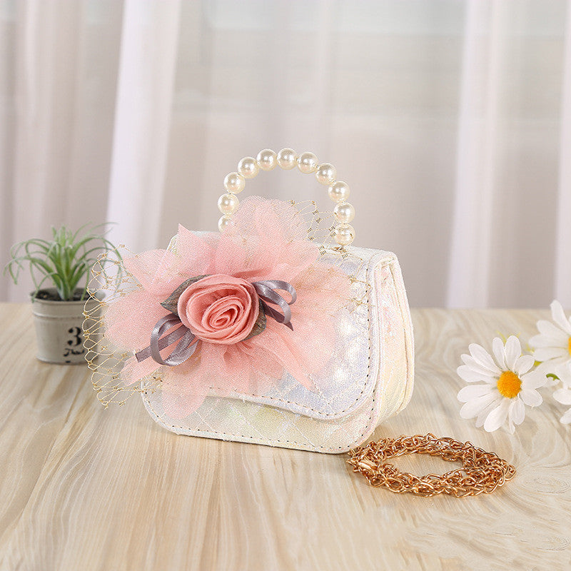 Sac diagonal portable en perles tricotées à fleurs