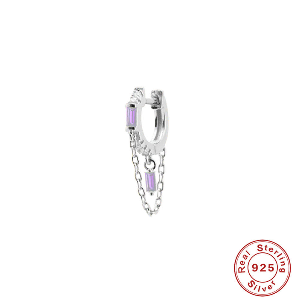 S925 Sterling Silver Ins Geometric Tassel Chain Square Zircon Earrings