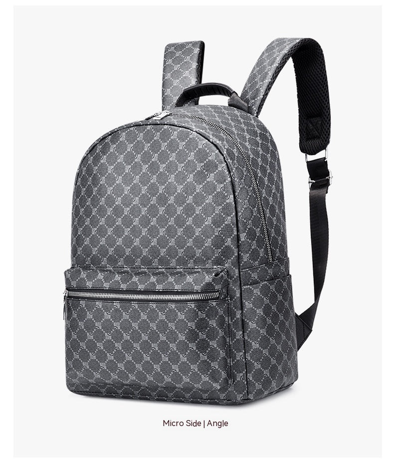 Mochila con estampado de cuero informal de negocios para hombres y mujeres Retro de gran capacidad europea y americana