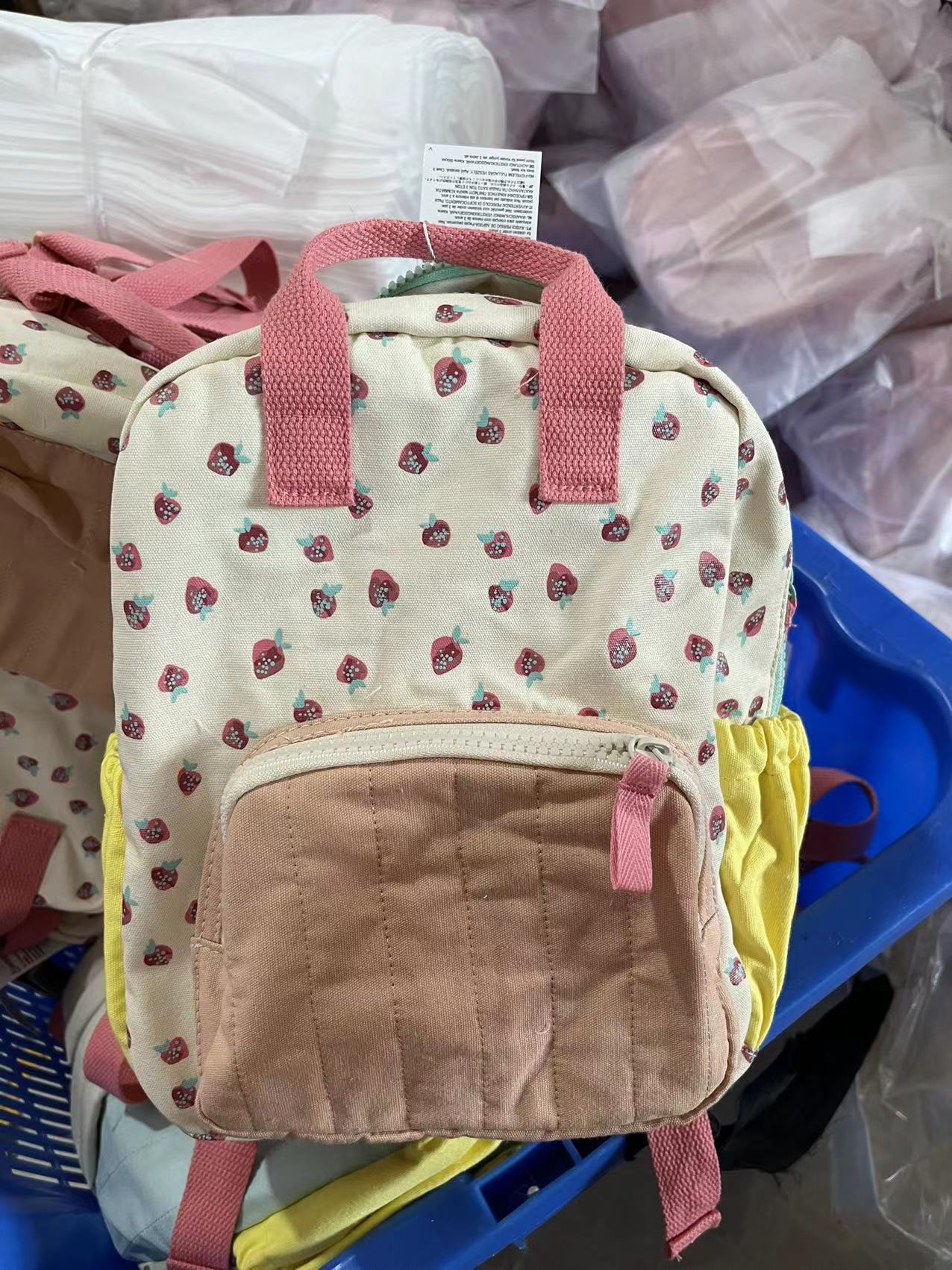 Sac à dos en toile de coton Dopamine fraise, impression multicolore, mignon sac d'école pour enfants, nouvelle collection