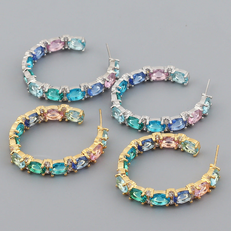 Pendientes de anillo redondos a juego de colores brillantes Circón de color elegante