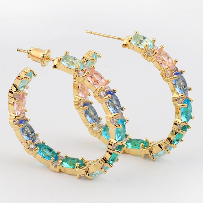 Pendientes de anillo redondos a juego de colores brillantes Circón de color elegante