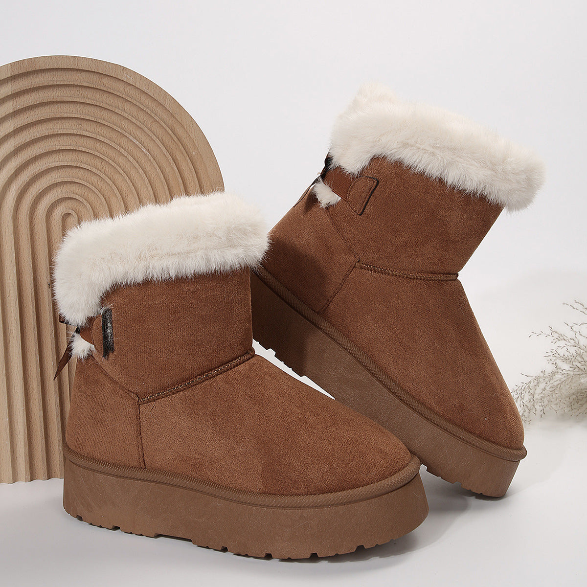 Bottines de neige à nœud papillon pour femme, chaussures chaudes en velours à semelles épaisses, simples, en coton, pour loisirs quotidiens, nouvelle collection hiver