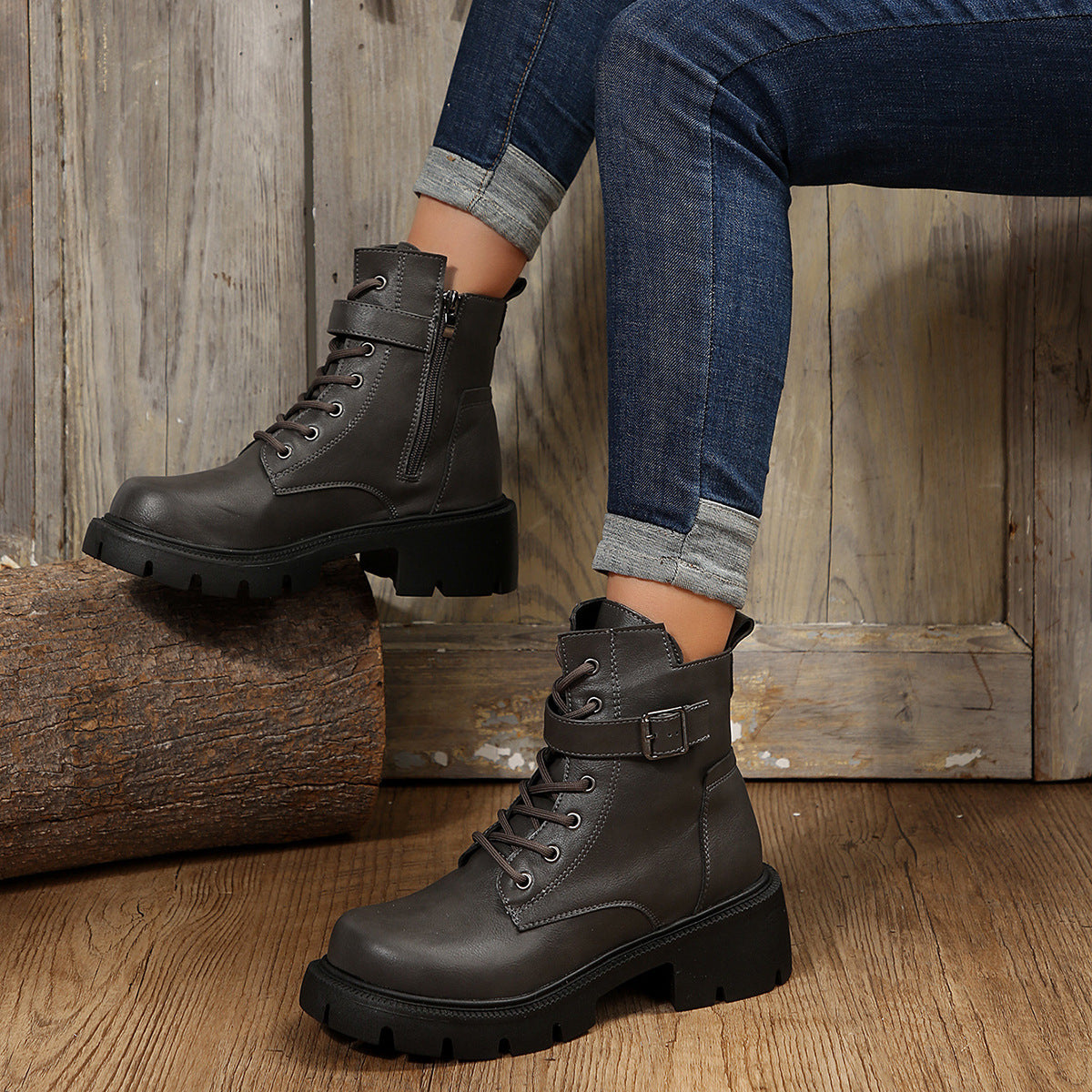 Botas Martin para mujer otoño e invierno nuevas tallas grandes cabeza redonda tacón grueso Casual media pantorrilla