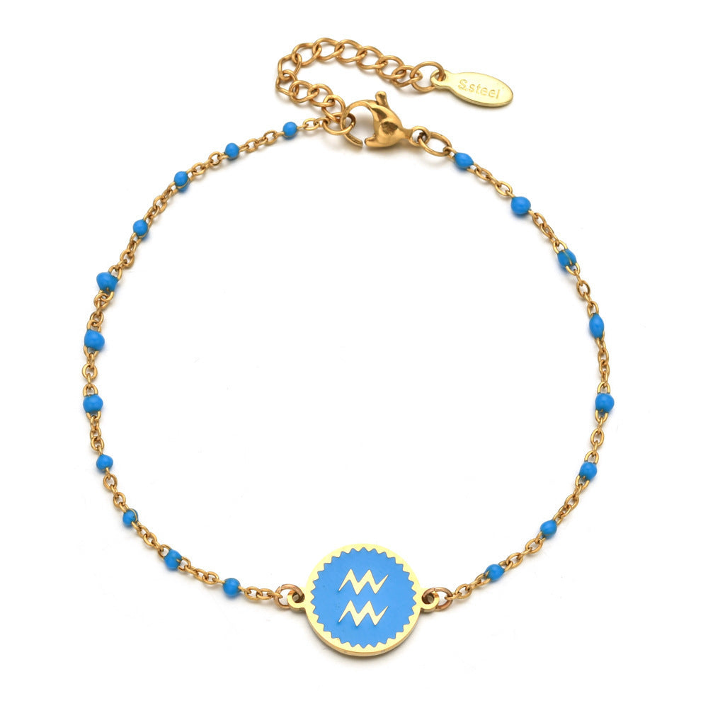 Stainless Steel Oil Dripping Bracelet Female Creative 12 Constellation Pattern