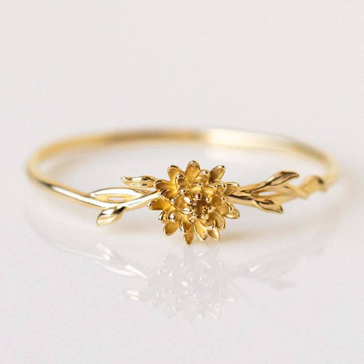 12yue Flower Birthstone Ring Copper Inlaid Zircon