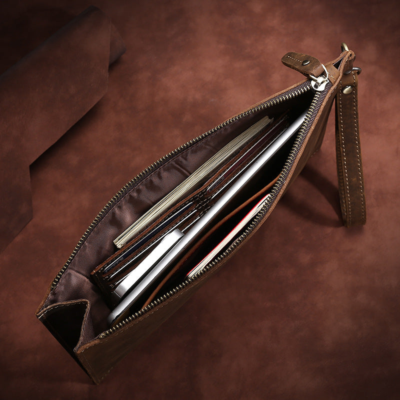 European And American Retro Crazy Horse Leather Men's Clutch