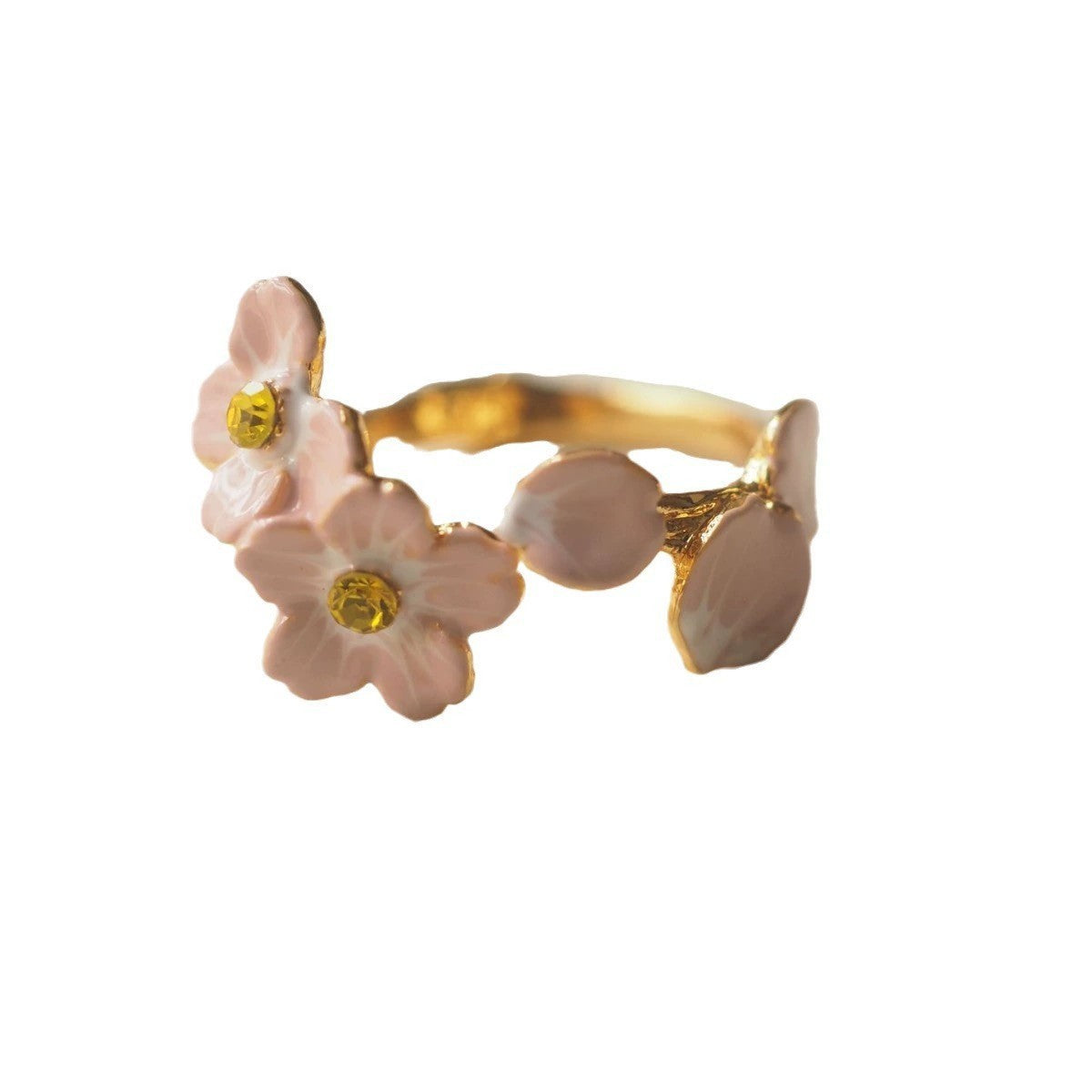 Flower Niche Peach Blossom Retro Enamel Craft Ring