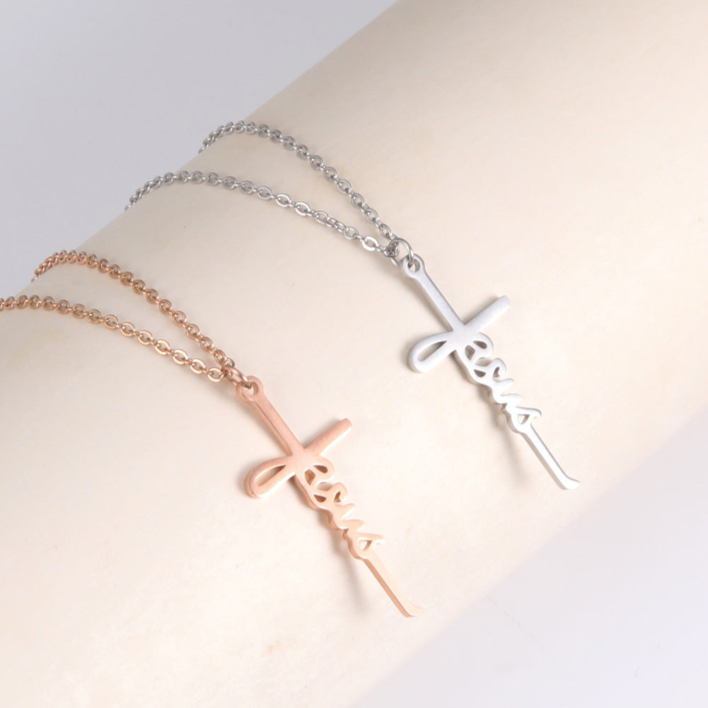Collier en acier inoxydable avec pendentif croix de Jésus doux
