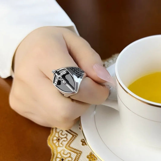 European And American Retro Diamonds Cross Exaggerated Personalized Punk Index Finger Men's Ring