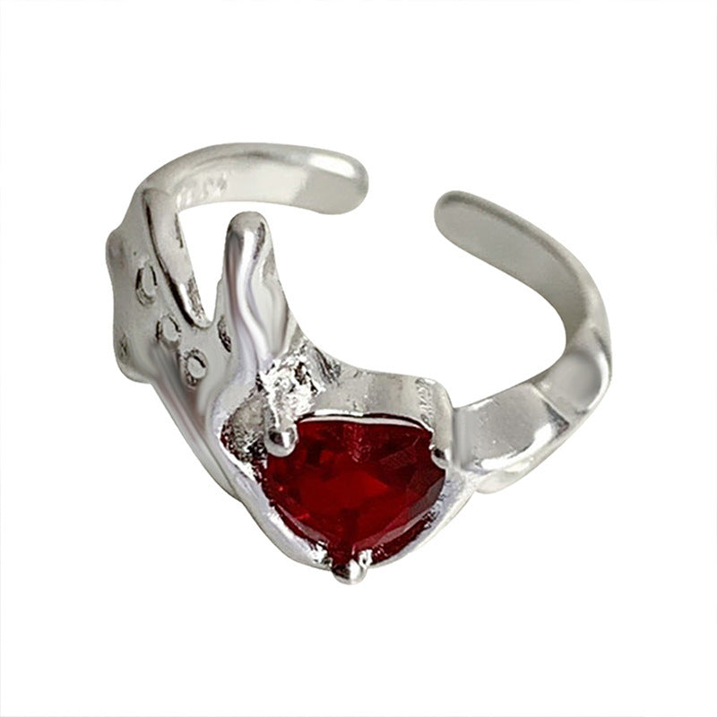 Bague de tempérament rubis de haute qualité, Niche féminine, accessoires en forme de cœur