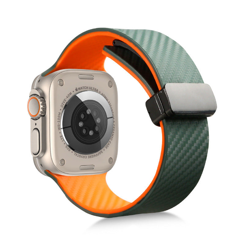 Suitable Watch Band Double Color Carbon Fiber Pattern Magnetic Buckle Silicone Strap