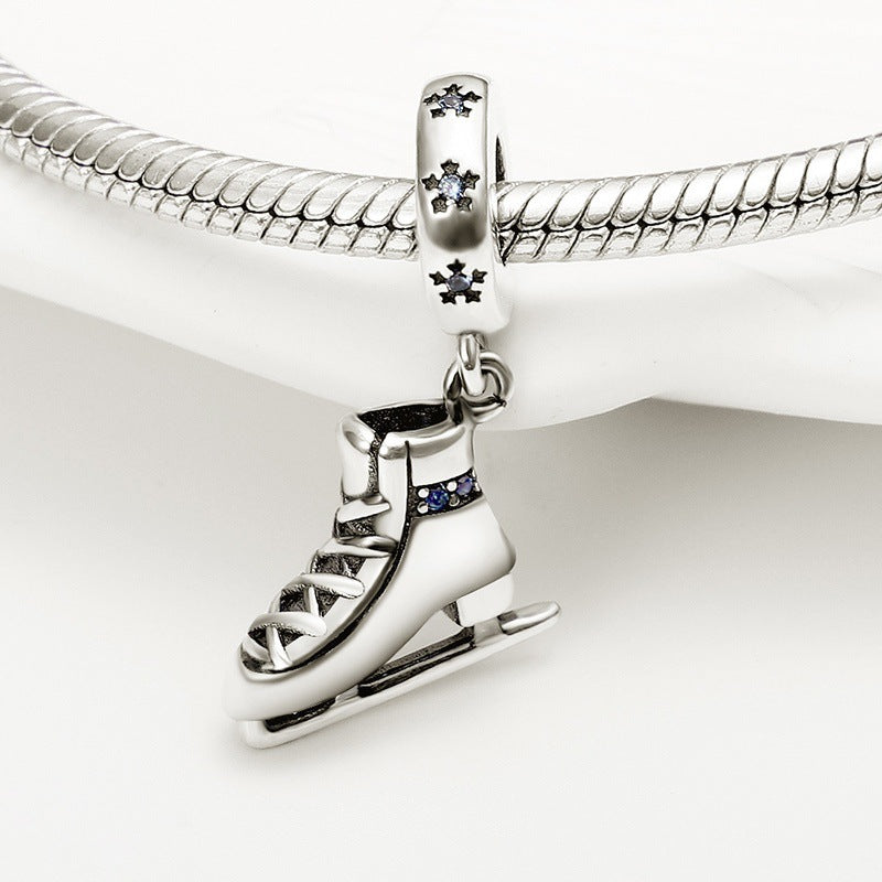 Bracelet Necklace Keychain Roller Skates Pendant White Copper Silver Plated