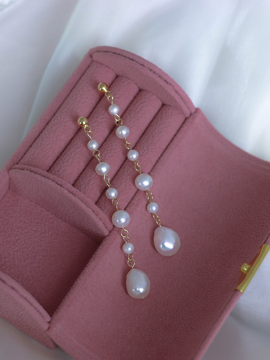 Natural Pearl Long Retro Earrings