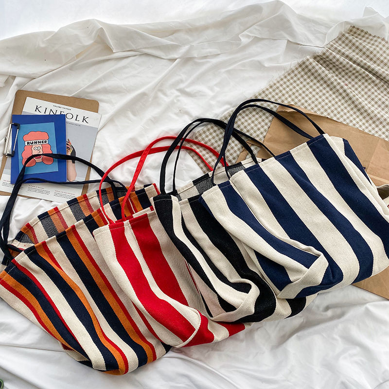 Color Woven Canvas Shoulder Bag For Students
