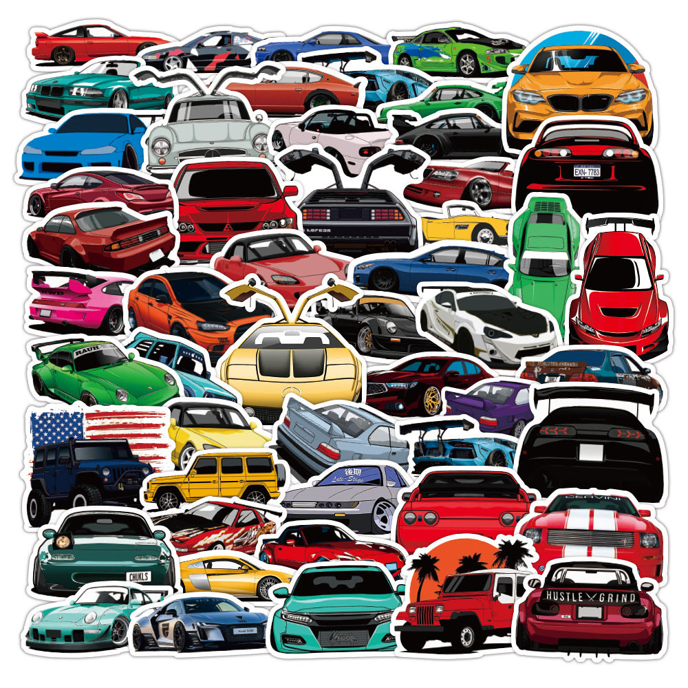 50 piezas de pegatinas de grafiti de coche de carreras modificadas, decoración personalizada para equipaje y portátil