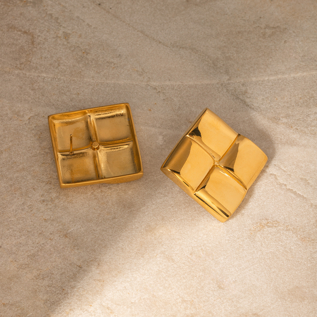 18K Gold Stainless Steel Glossy Cross Texture Earrings